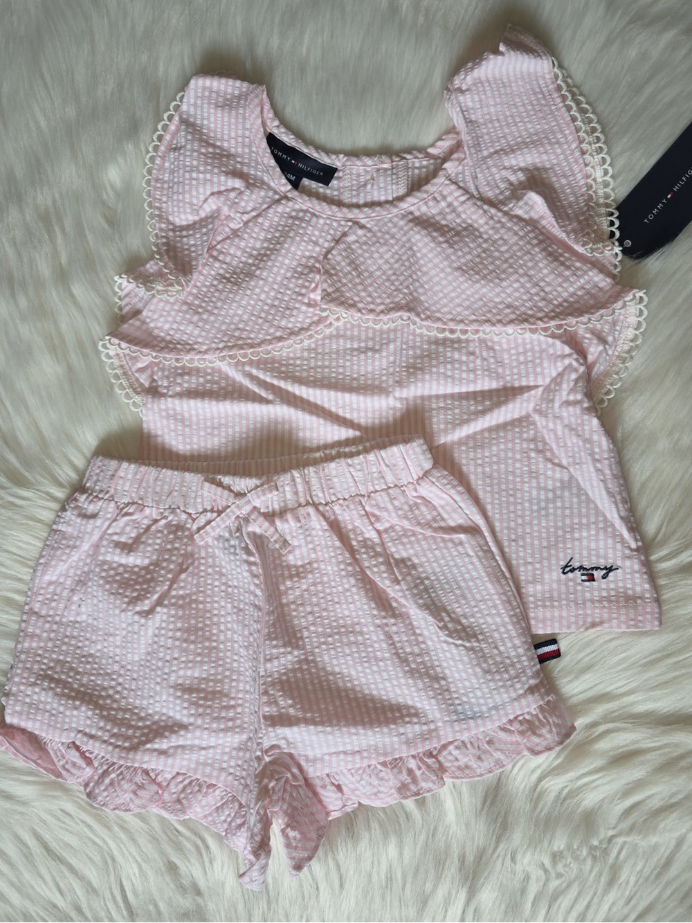 Tommy Hilfiger Light Pink Seersucker Ruffle Top & Shorts
